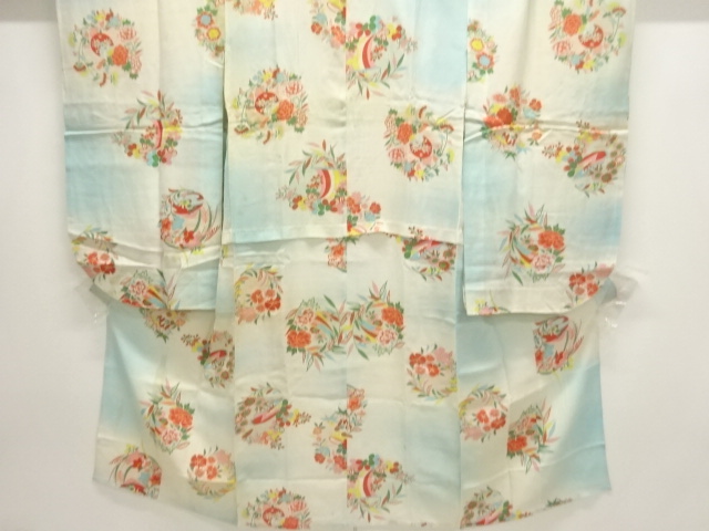 アンティーク　駒絽花丸に扇模様着物